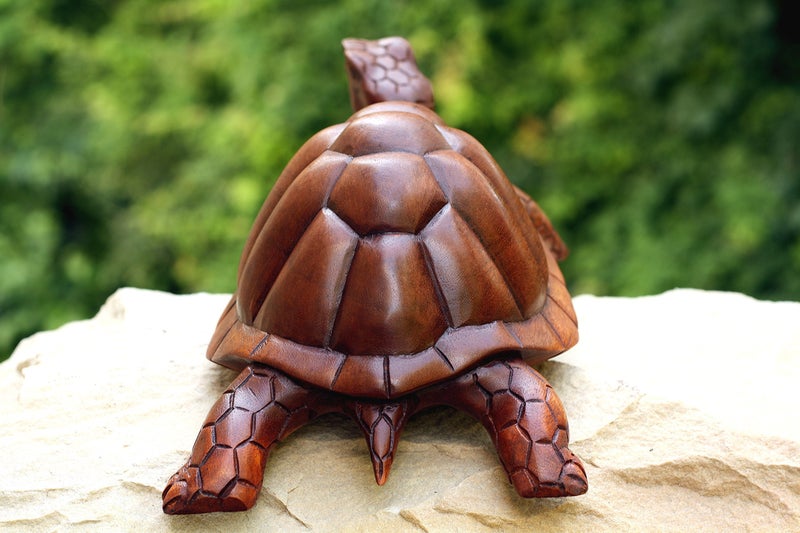 G6 Collection 12" Large Wooden Tortoise Turtle Statue Hand Carved Sculpture Wood Decorative Home Decor Accent Figurine Handcrafted Handmade Rustic Seaside Tropical Nautical Ocean Coastal Decoration - Image 5